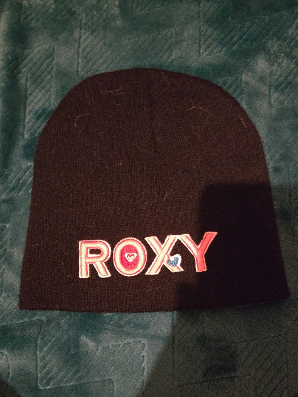 Roxy Womans Black Beanie with Pink and Blue Logo